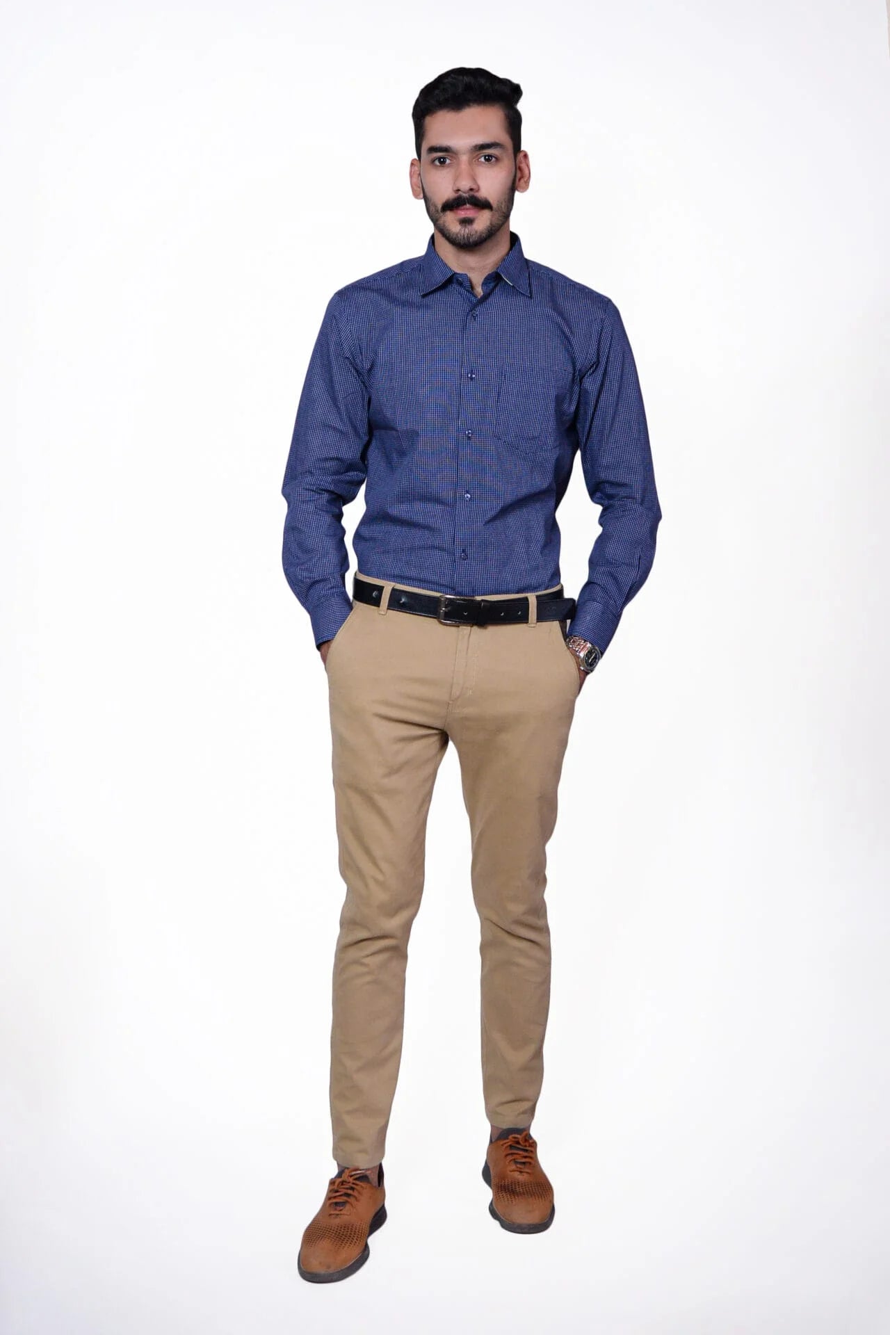 Firdous Blue Dotted Menβs Formal Shirt Cotton